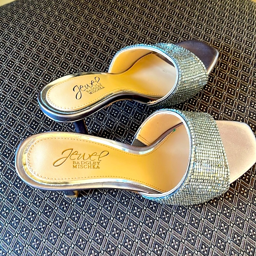 NWOT BADGLEY MISCHKA JEWEL ALLISON RETRO SLIDES SZ 6.5 HEEL 2.95” - Picture 6 of 14